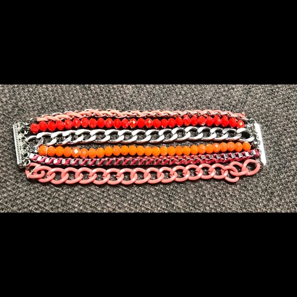 Donate 2/24=Chunky neon & orange bracelet TREND multi chain - Picture 2 of 6